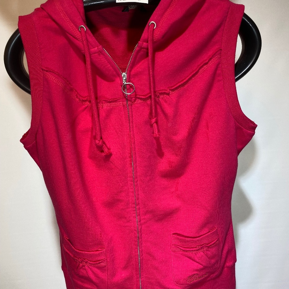 Hot Pink Sleeveless sweatshirt jacket